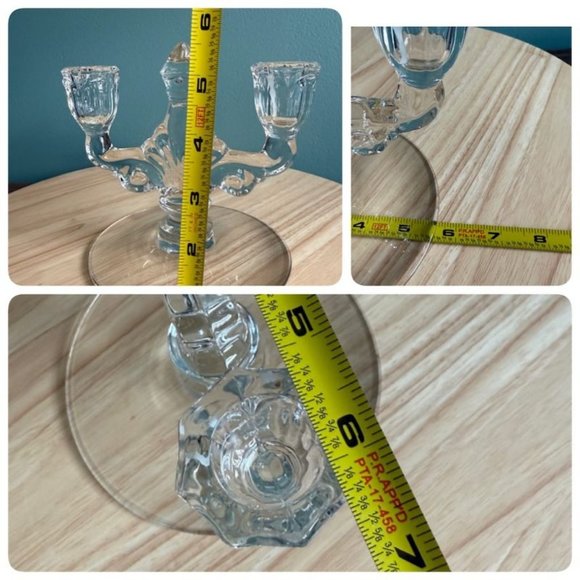 Vintage Pair Heisey Trident Double Candle Holders Crystal Etched Orchid Clear 19 - Picture 10 of 10